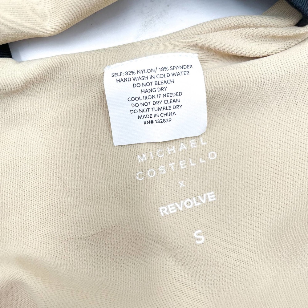 New Michael Costello Talliah One Piece Swimsuit Tan Black Crisscross Back Sz S - Picture 8 of 10